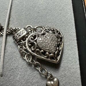 Elegant 3 layer Silver Bracelet w/ Diamond heart charm